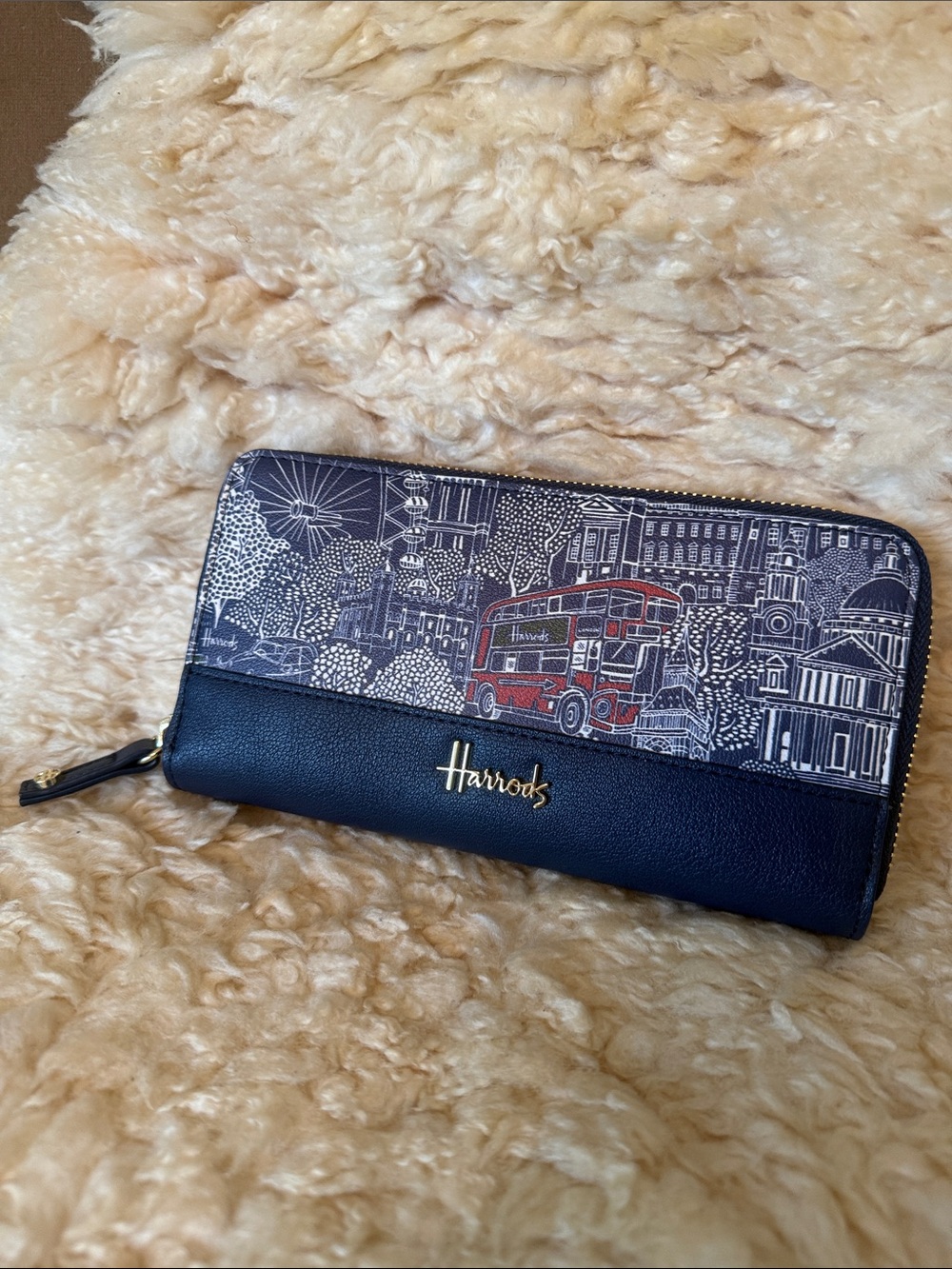 Harrods Navy Zip-Around Wallet